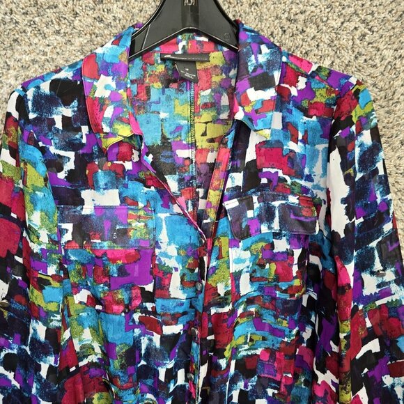 Lane‎ Bryant Top Womens 14 Purple Sheer Button Up Blouse Waist Tie Collared - Picture 4 of 7